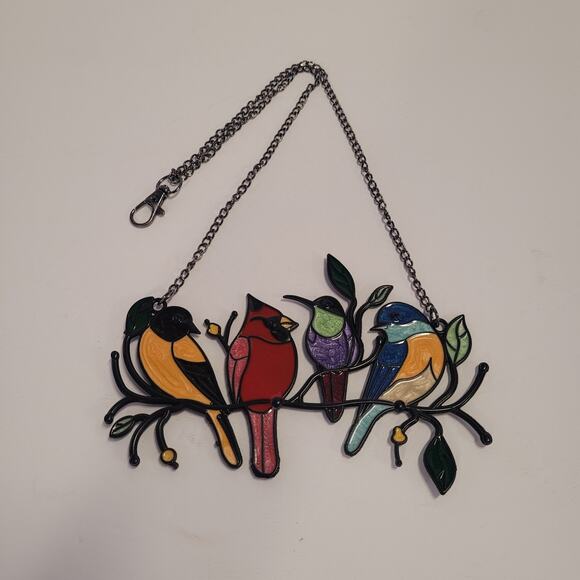 Multicolor Acrylic Bird Painted Ornament Window Panel Hanging Light Decoration - Picture 2 of 7